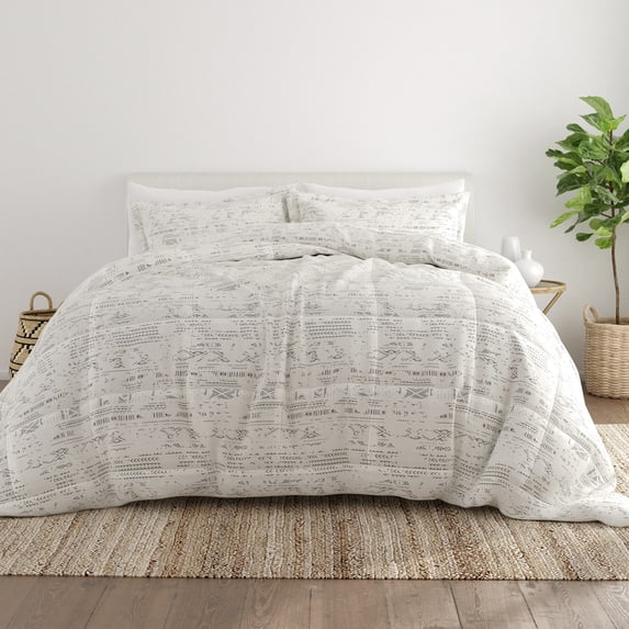 Noble Linens 3-Piece Light Gray Distressed Field Print Comforter Set, King/CalKing