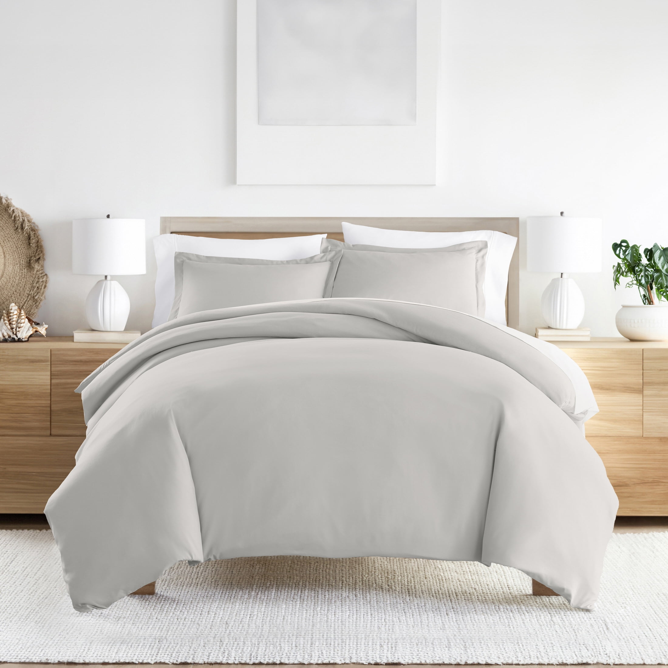 Noble Linens 3-Piece Light Gray Duvet Cover Set, Full/Queen