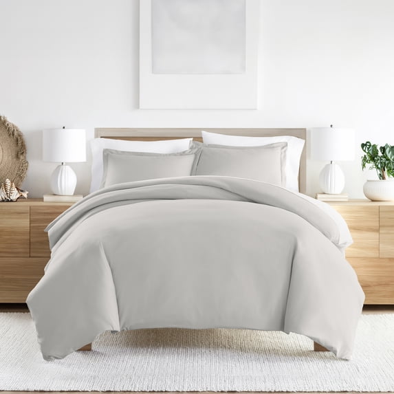 Noble Linens 3-Piece Light Gray Duvet Cover Set, King/ Cal King