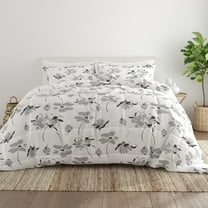 Noble Linens 3-Piece Light Gray Magnolia Gray Print Comforter Set, Full/Queen