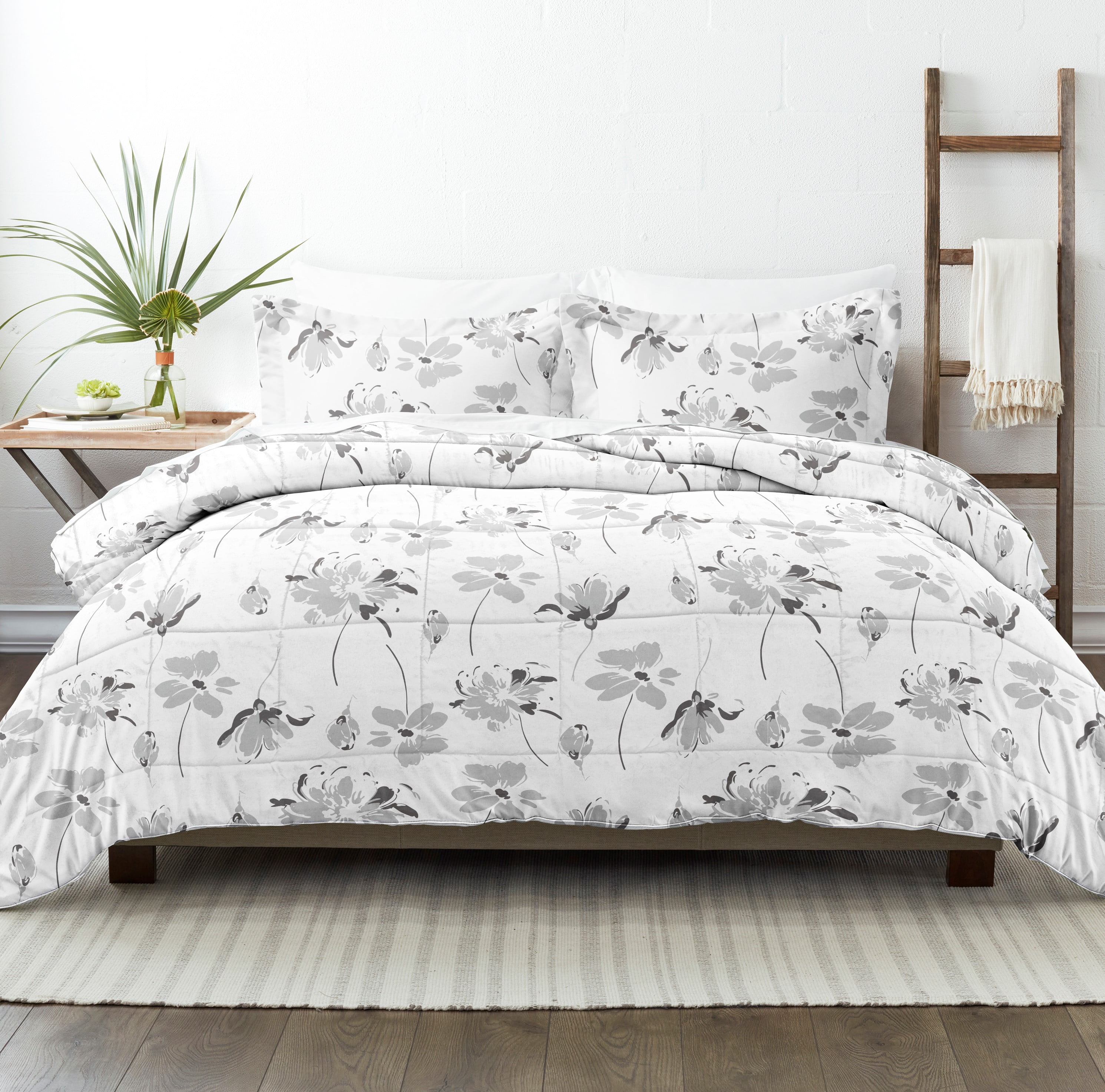 King Light Gray Microfiber Down Alternative Comforter Set