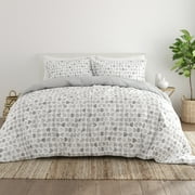 Noble Linens 3-Piece Light Gray Moonlight Stars Reversible Print Comforter Set, King/CalKing