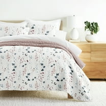 Noble Linens 3-Piece Mauve Poppy Bloom Reversible Quilt Set, Queen