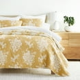 thumbnail image 1 of Noble Linens 3-Piece Mustard Distressed Bouquet Reversible Quilt Set, King, 1 of 8