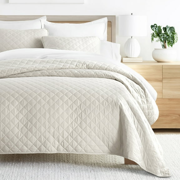 Noble Linens 3-Piece Natural Diamond Quilt Set, Full/Queen