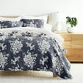 thumbnail image 1 of Noble Linens 3-Piece Navy Distressed Bouquet Reversible Quilt Set, Queen, 1 of 8