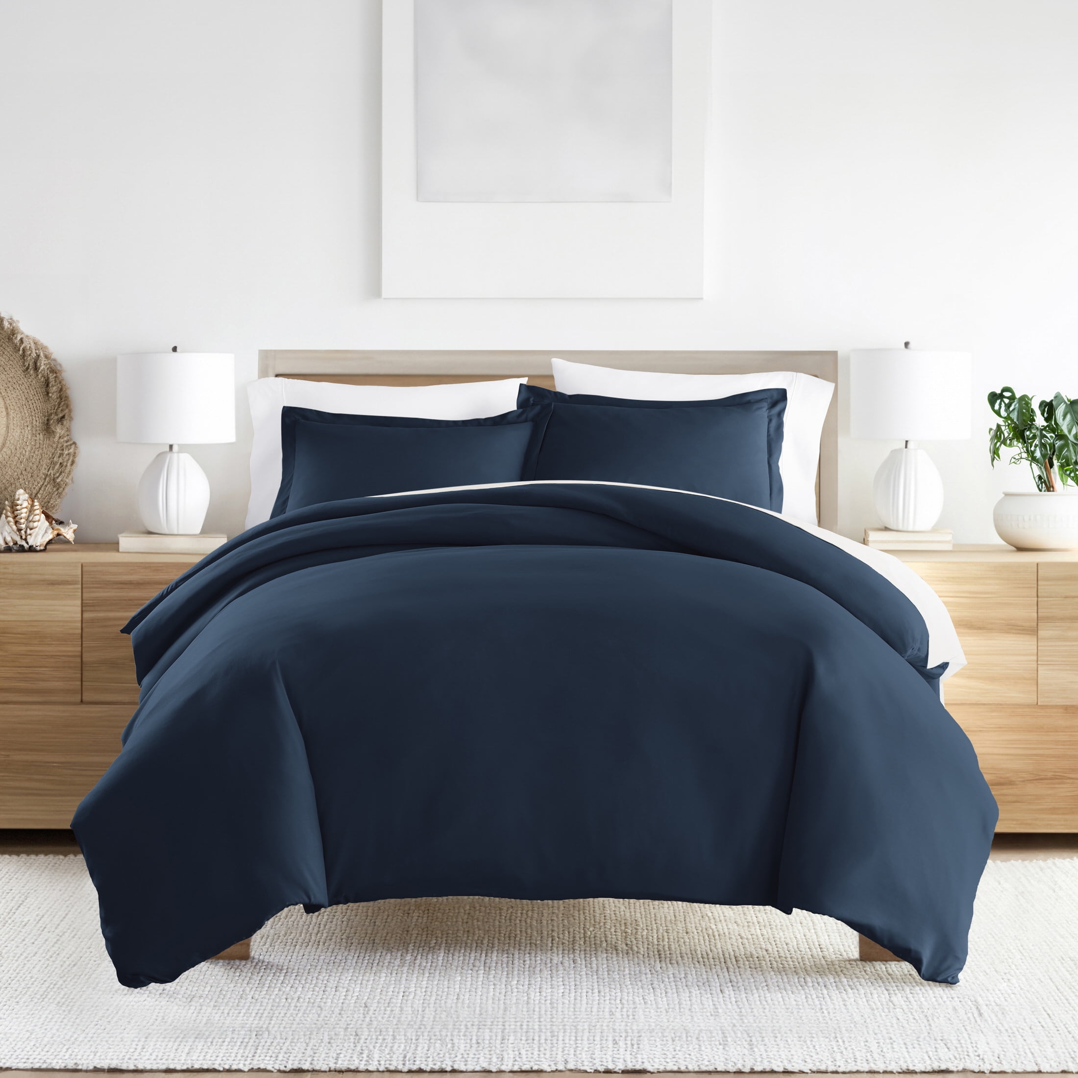 Noble Linens 3-Piece Navy Duvet Cover Set, Full/Queen