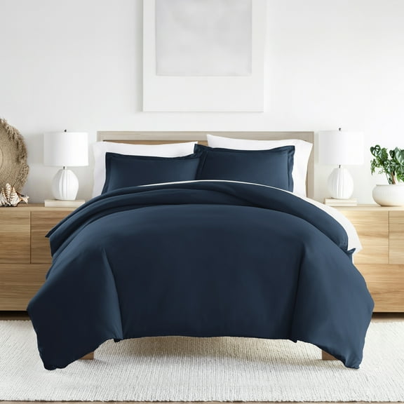 Noble Linens 3-Piece Navy Duvet Cover Set, Full/Queen