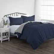 Noble Linens Soft 3-Piece Navy & Gray Reversible All Season Lightweight Down Alternative Comforter Set, Full/Queen
