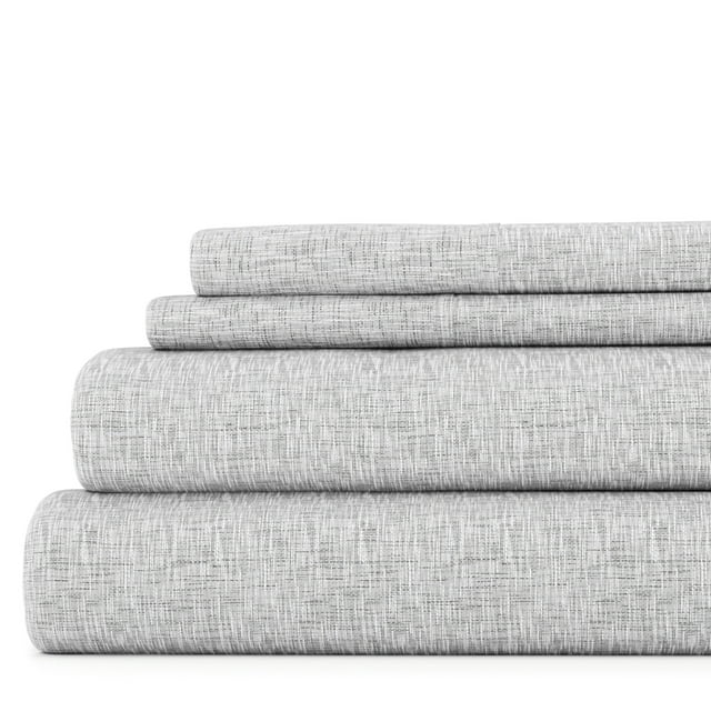 Noble Linens 4 Piece Pattern Microfiber Bed Sheets Set, Light Gray