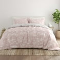 thumbnail image 1 of Noble Linens 3-Piece Pink Pressed Flowers Reversible Print Comforter Set, King/CalKing, 1 of 9