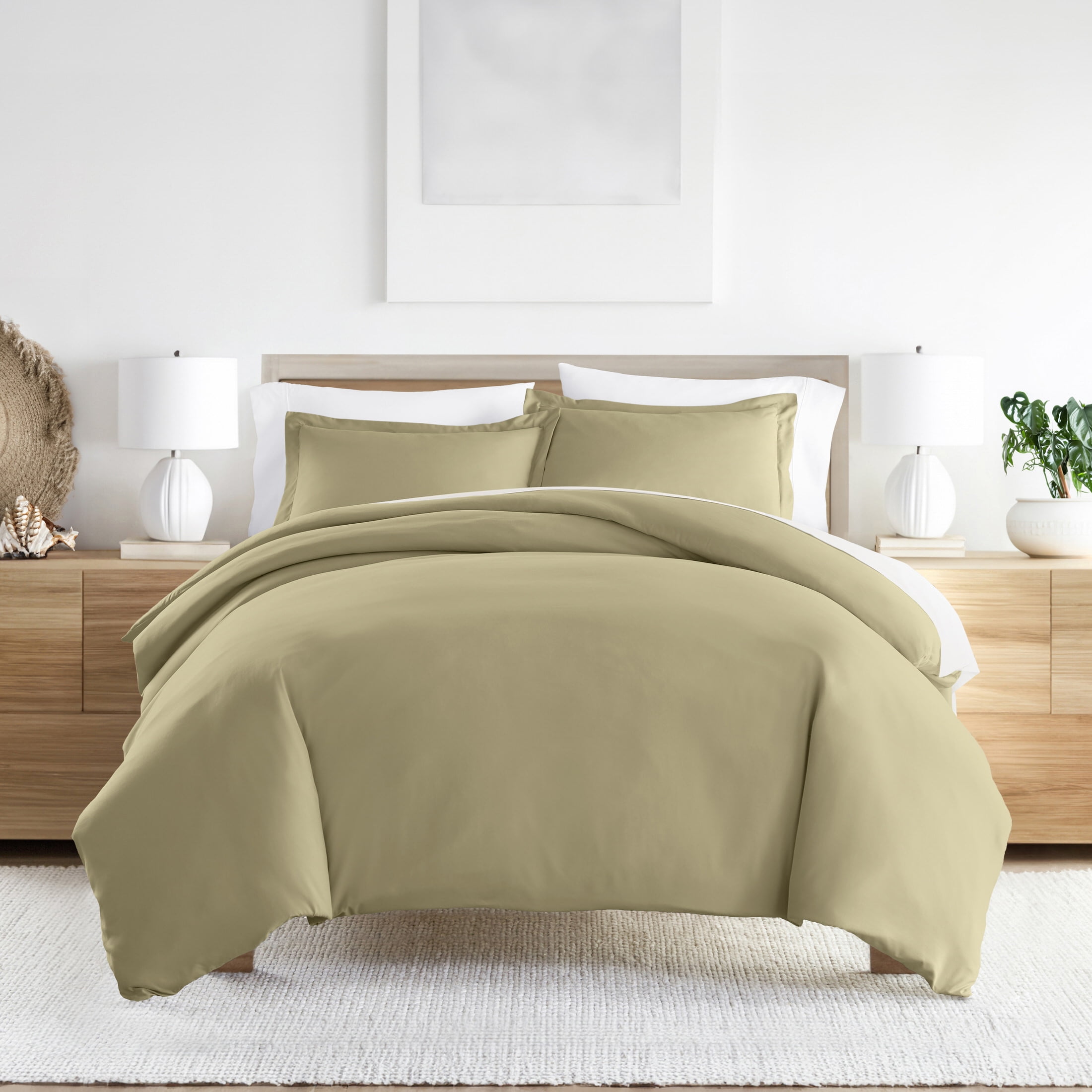 Noble Linens 3-Piece Sage Duvet Cover Set, Full/Queen