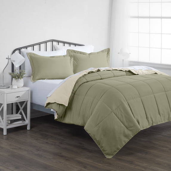 Noble Linens Soft 2-Piece Sage & Ivory Reversible All Season Lightweight Down Alternative Comforter Set, Twin/Twin XL