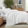thumbnail image 1 of Noble Linens 3 Piece Seersucker Textured All Season Down-Alternative Comforter Set, White, King/Cal-King, 1 of 15