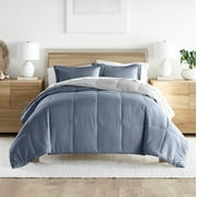 Noble Linens 3-Piece Stone & Light Gray Reversible Down Alternative Comforter Set, Full/Queen