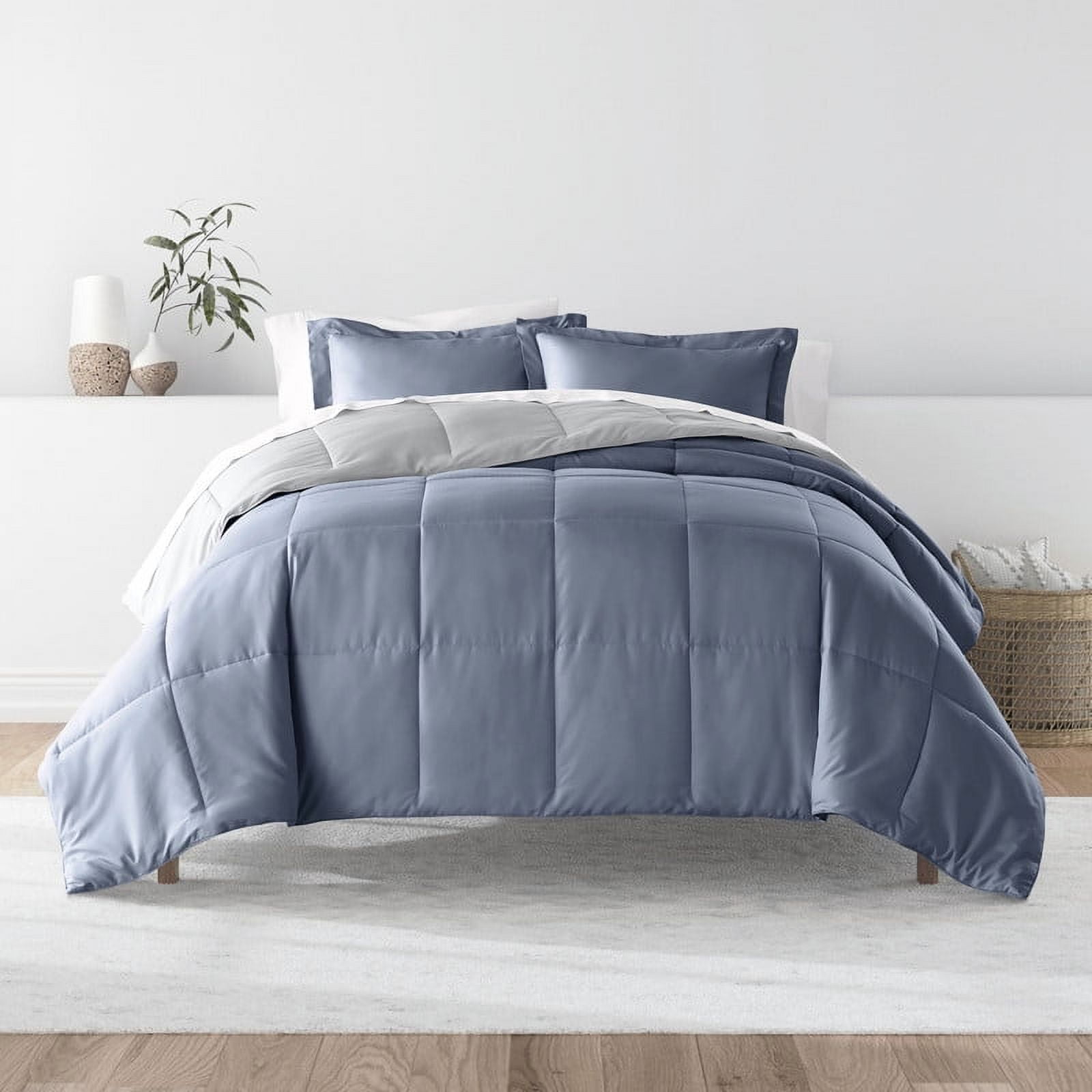 Twin Stone and Light Gray Reversible Down Alternative Comforter Set