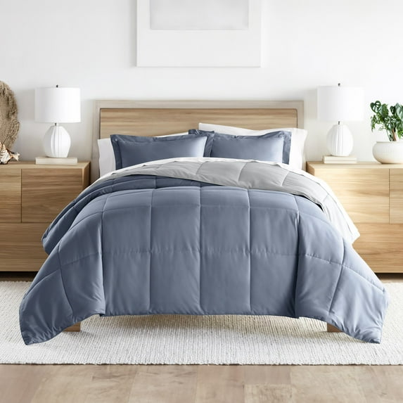 Noble Linens Soft 2-Piece Stone & Light Gray Reversible All Season Lightweight Down Alternative Comforter Set, Twin/Twin XL