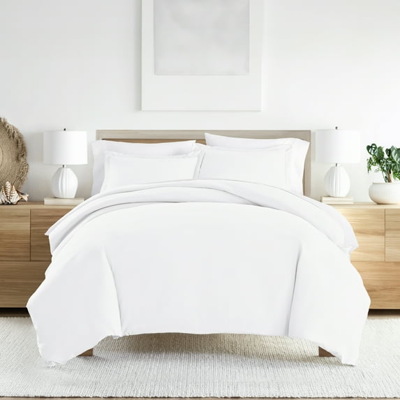 Noble Linens 3-Piece White Duvet Cover Set, Full/Queen