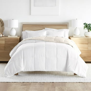 Noble Linens 2-Piece White & Ivory Reversible Down Alternative Comforter Set, Twin/Twin XL