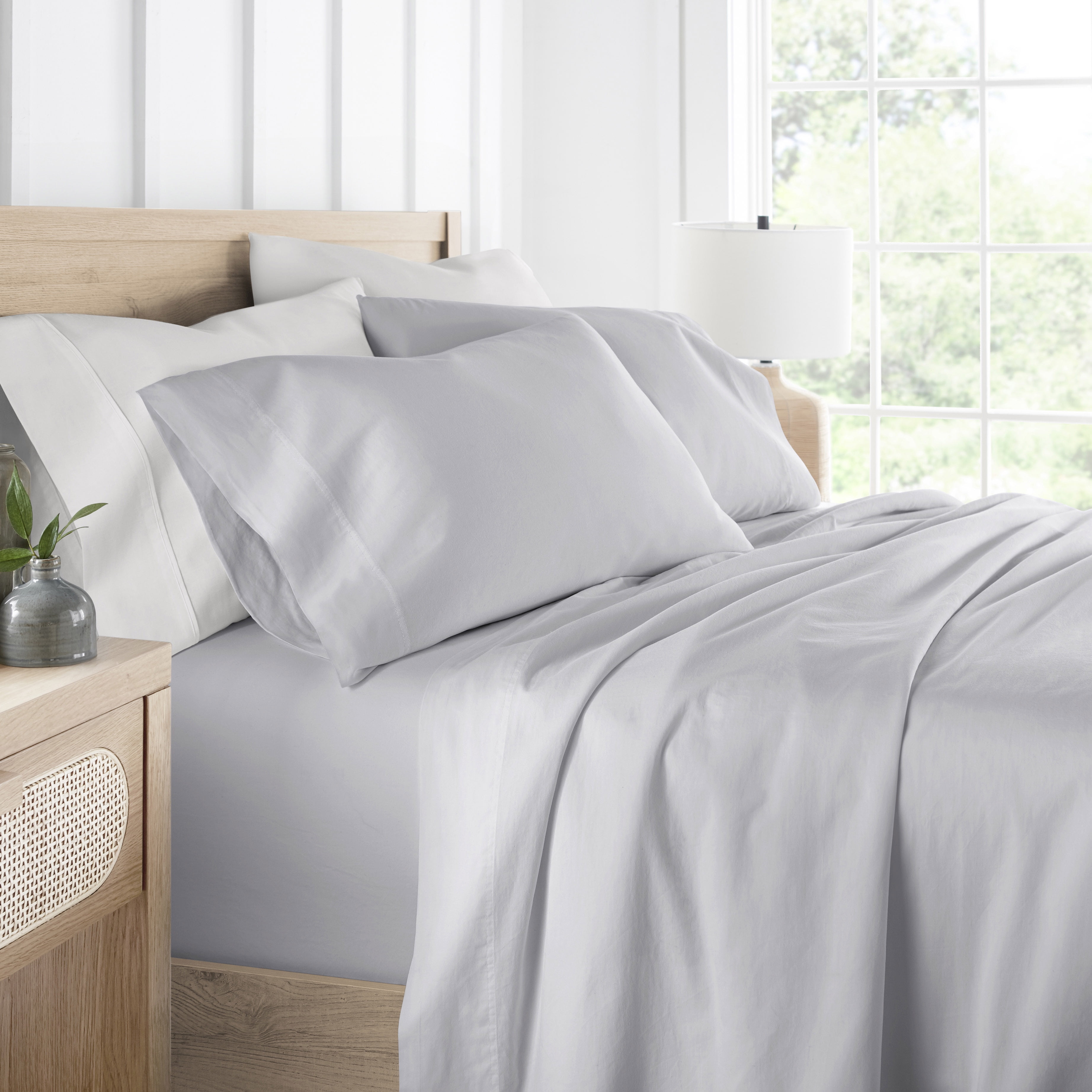 Noble Linens 300 Thread Count 4 Piece Cotton Sheet Set in Light Gray, Full