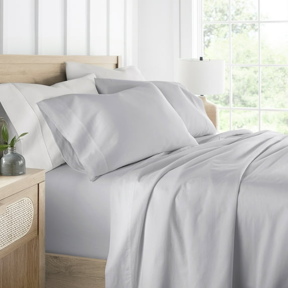 Noble Linens 300 Thread Count 4 Piece Cotton Sheet Set in Light Gray, Queen