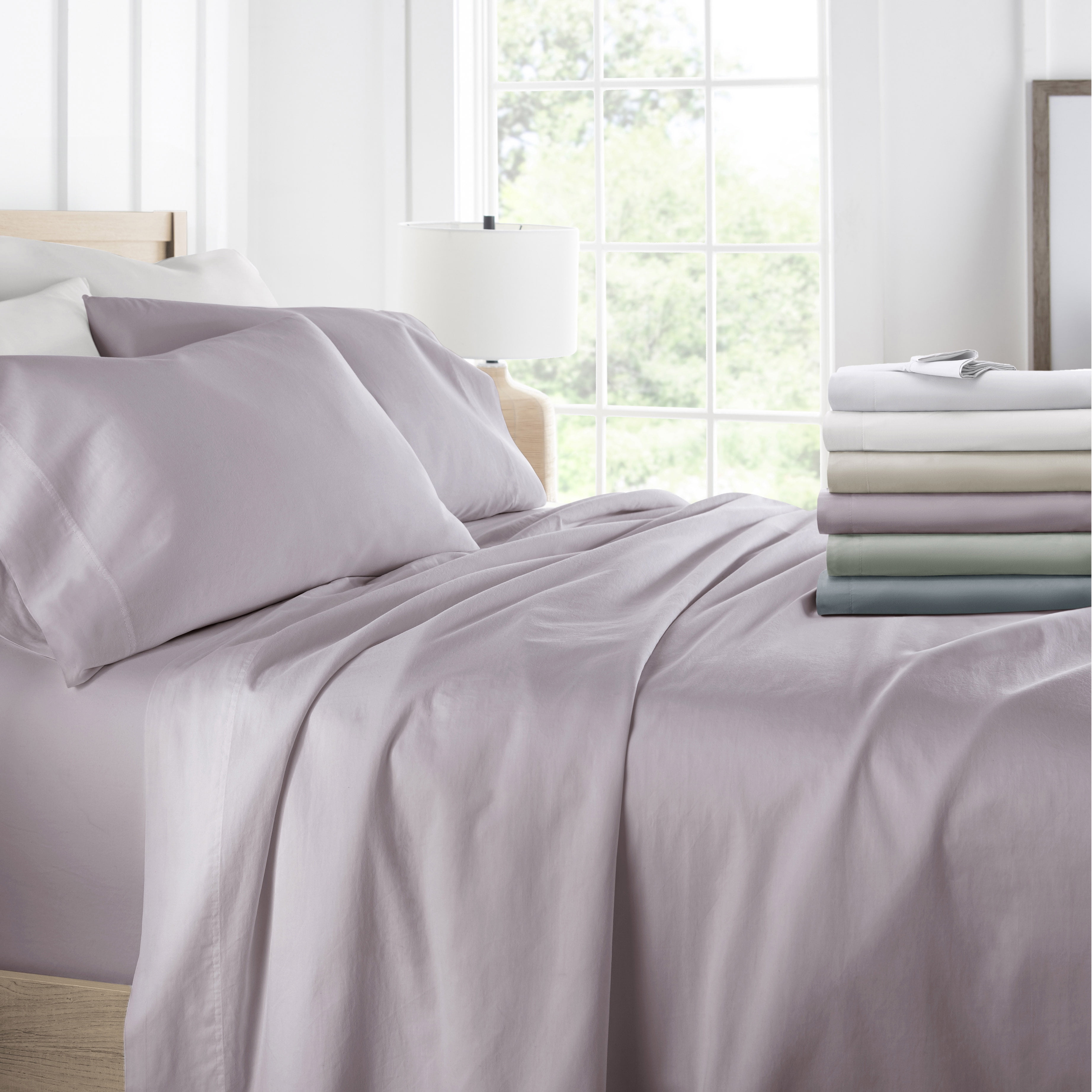 Queen, 4 Piece Solid Cotton Bed Sheet Set - 300 Count Queen, 4 Piece Solid Cotton Bed Sheet Set - 300 Count