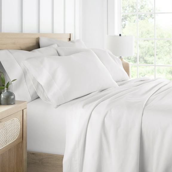 Noble Linens 300 Thread Count 4 Piece Cotton Sheet Set in White, Queen