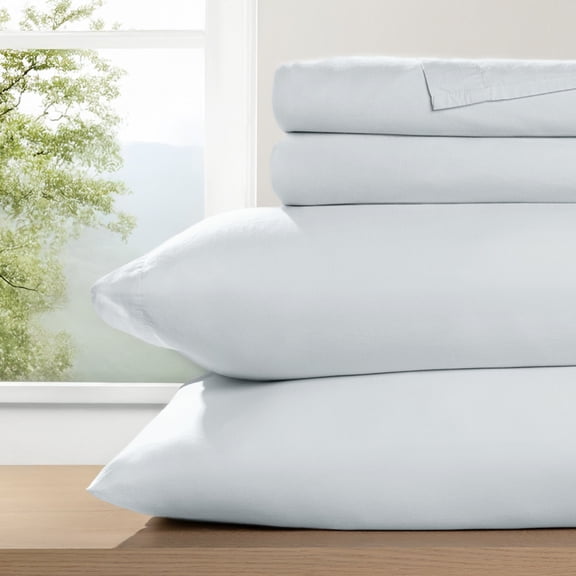 Noble Linens 100% Cotton Percale Twin Sheet Set, 4 Piece Cooling Bed Sheets, Breathable & Soft, Deep Pocket, Hotel Quality, Blue Mist