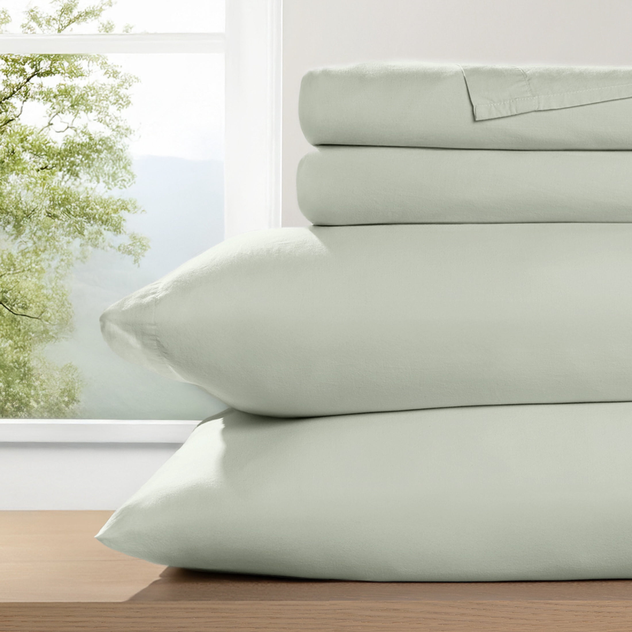 Noble Linens 4 Piece 100% Cotton Percale Sheet Set in Green Haze, Full