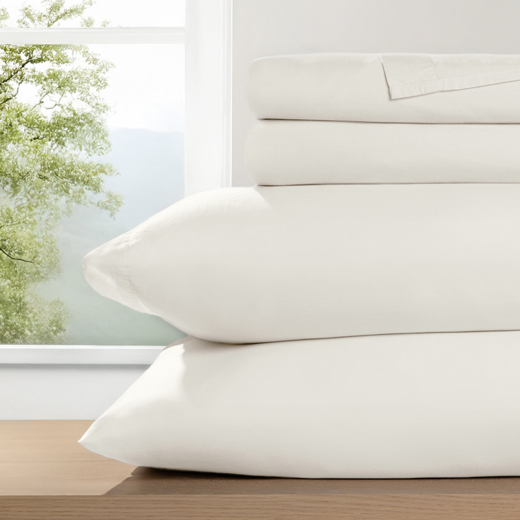 Noble Linens 4 Piece 100% Cotton Percale Sheet Set in Ivory, Twin