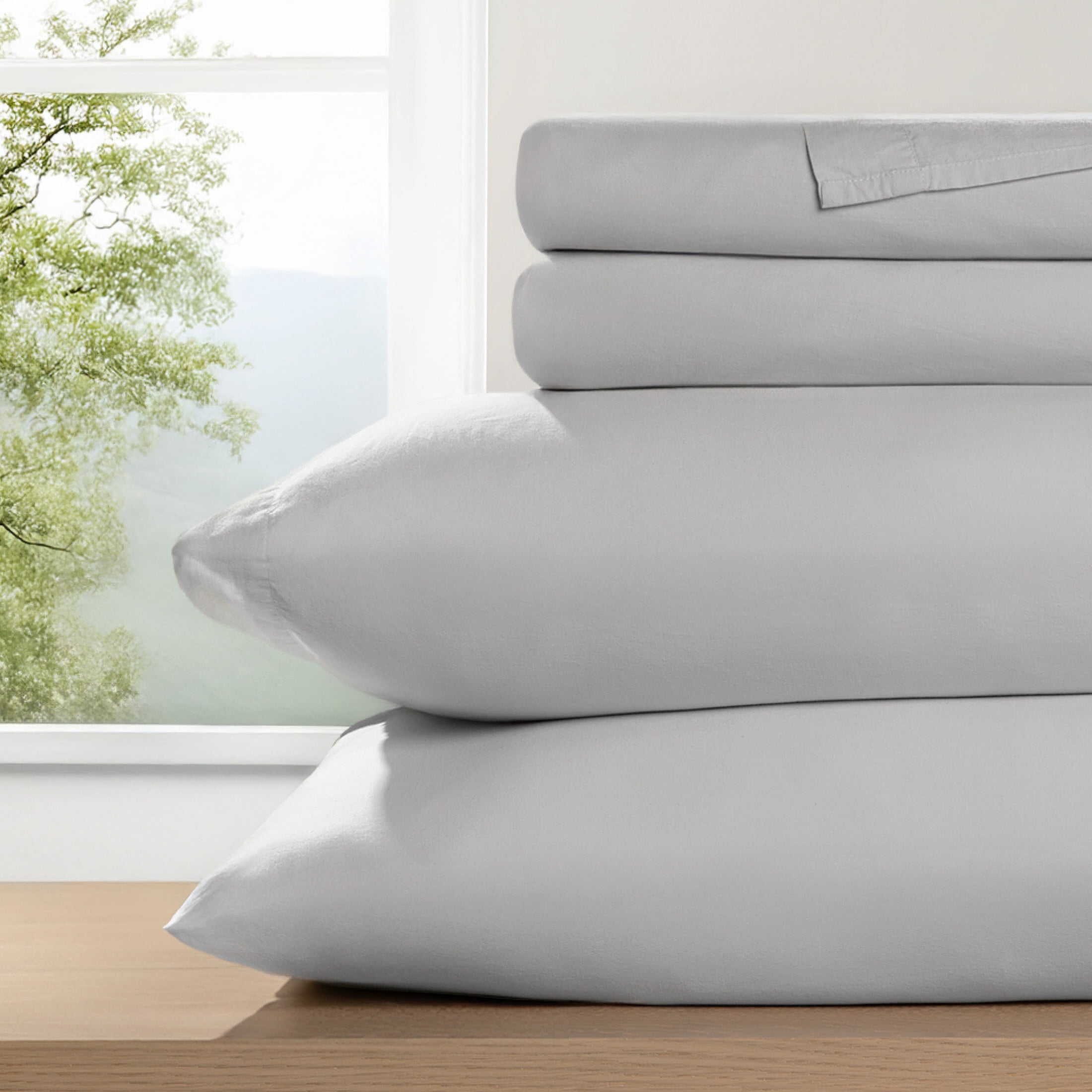 Noble Linens 4 Piece 100% Cotton Percale Sheet Set in Light Gray, Twin