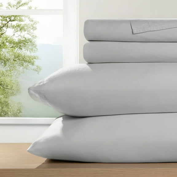 Noble Linens 4 Piece 100% Cotton Percale Sheet Set in Light Gray, Twin