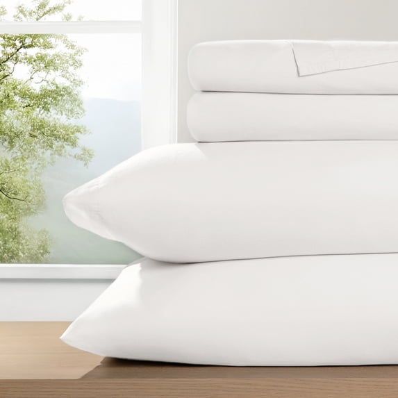 Noble Linens 4 Piece 100% Cotton Percale Sheet Set in White, CalKing