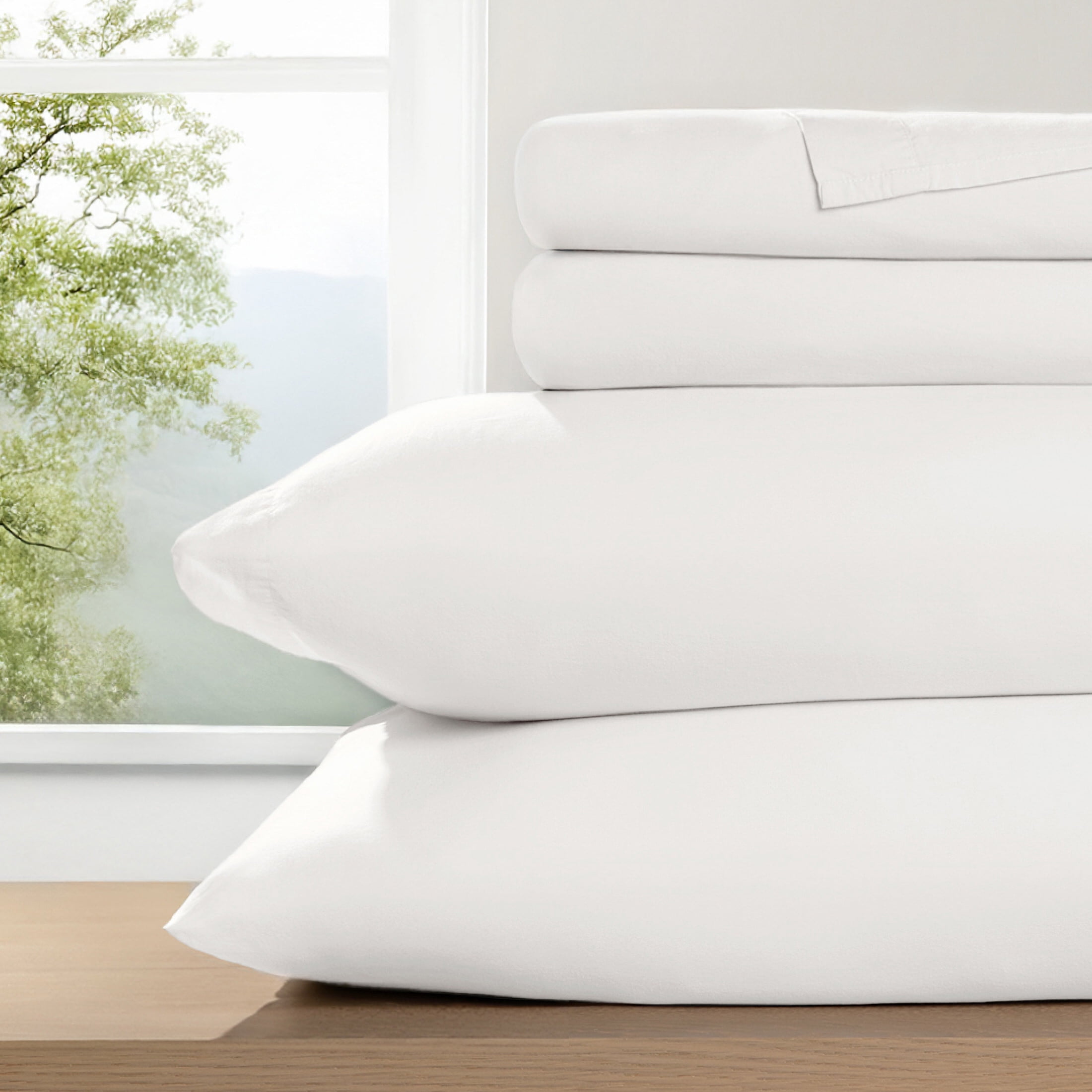Noble Linens 4 Piece 100% Cotton Percale Sheet Set in White, Twin
