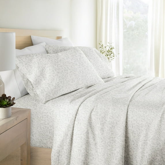 Noble Linens 4 Piece 300TC Cotton Printed Sheets, Romantic Vines Eucalyptus, Twin