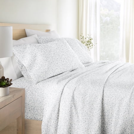 Noble Linens 4 Piece 300TC Cotton Printed Sheets, Rustic Jacobean Light Blue, Queen