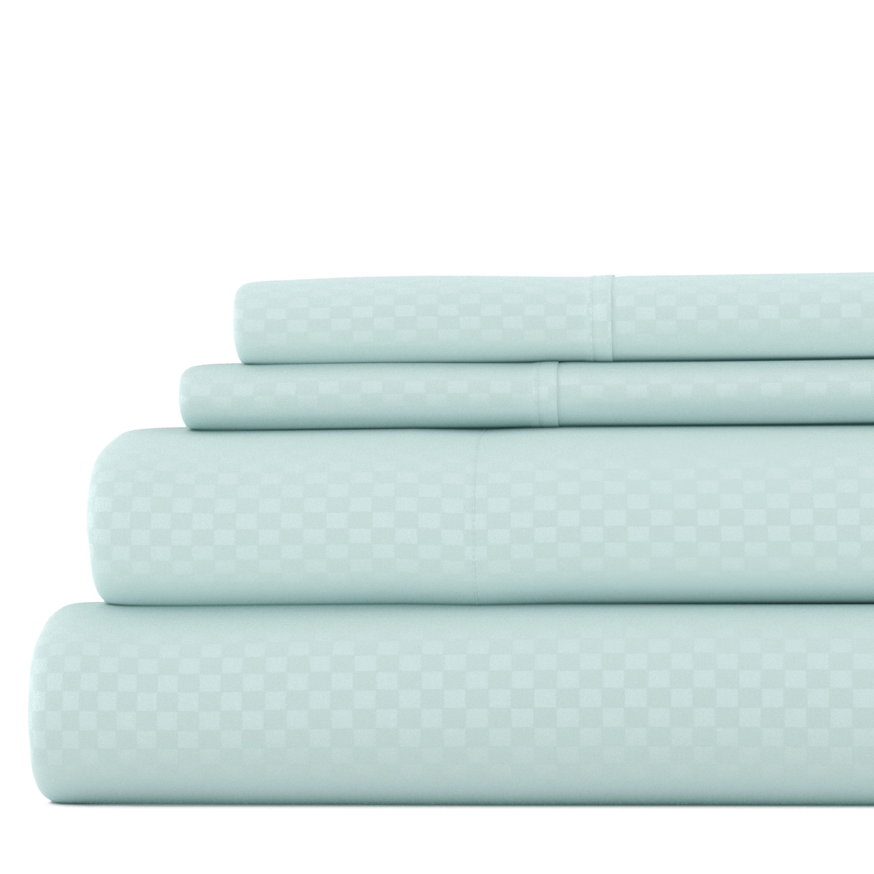 Noble Linens 4 Piece Aqua Checkered Embossed Bed Sheet Set, Queen