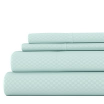 Noble Linens 4 Piece Aqua Checkered Embossed Bed Sheet Set, Queen