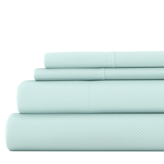 Noble Linens 4 Piece Aqua Chevron Embossed Bed Sheet Set, Full
