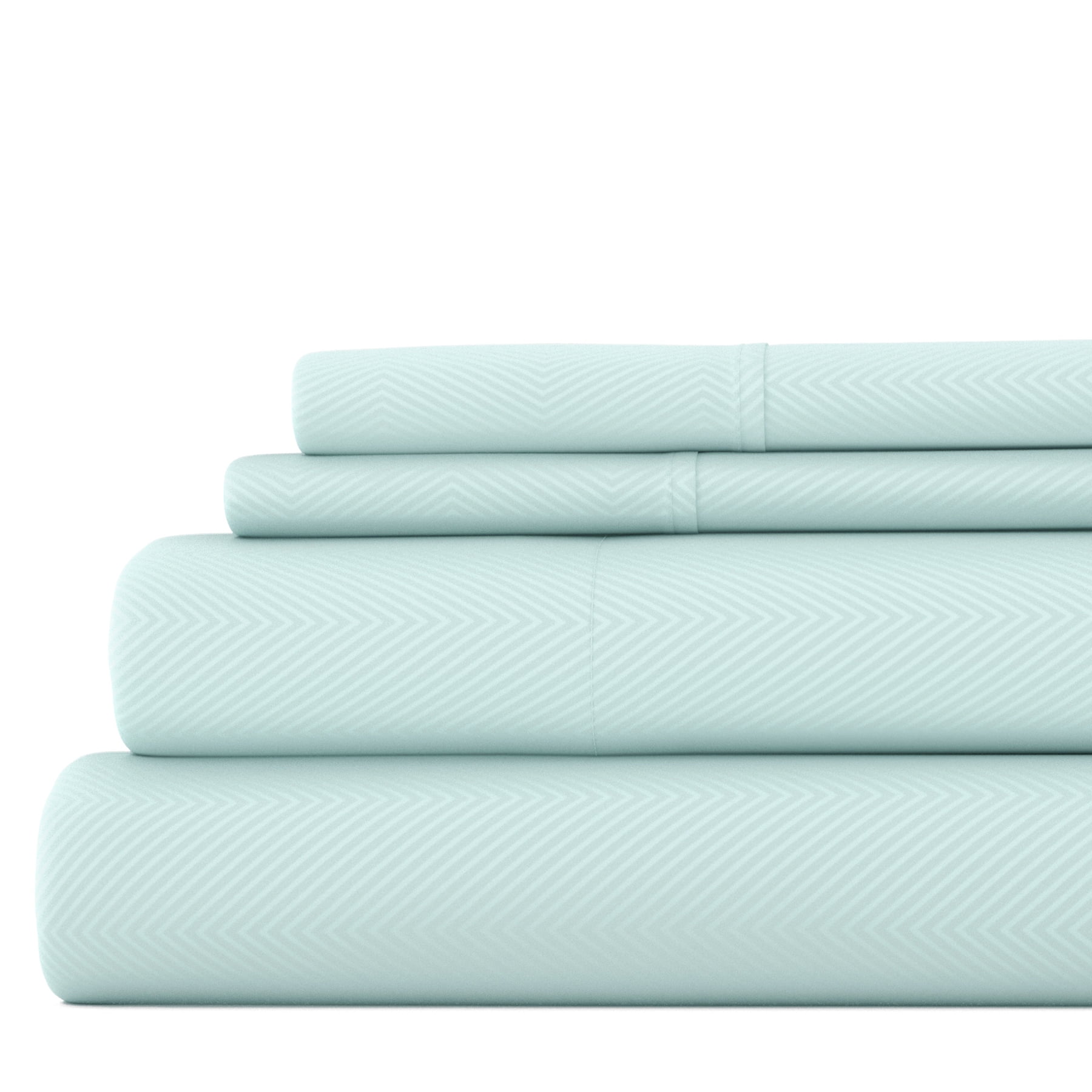 Noble Linens 4 Piece Aqua Chevron Embossed Bed Sheet Set, King