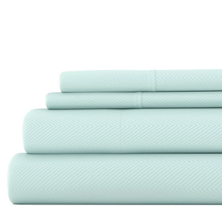 Noble Linens 4 Piece Aqua Chevron Embossed Bed Sheet Set, King