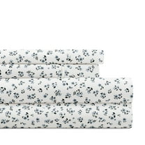 Noble Linens 4 Piece Pattern Microfiber Bed Sheets Set, Delicate Blossoms Light Blue, Queen