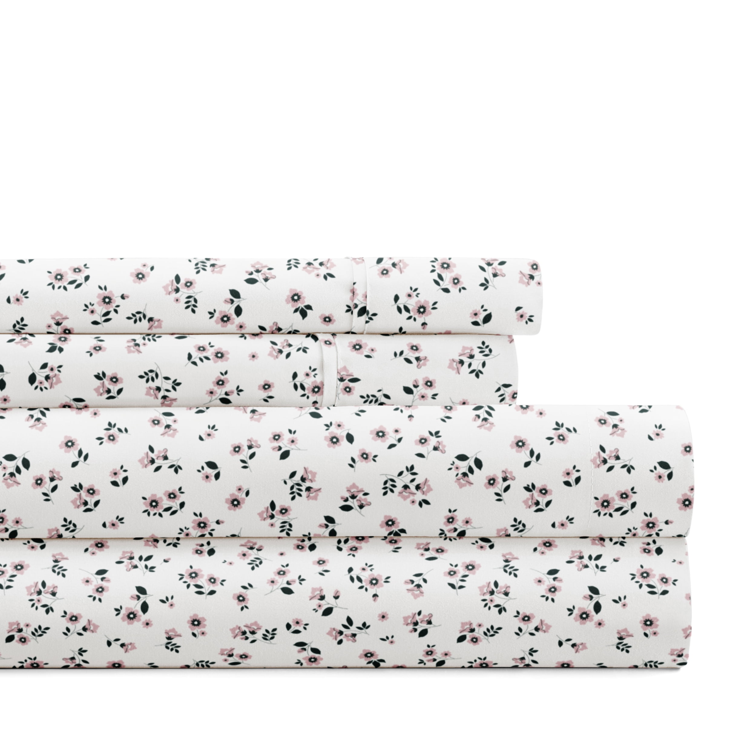 Noble Linens 4 Piece Pattern Microfiber Bed Sheets Set, Delicate Blossoms Mauve, King