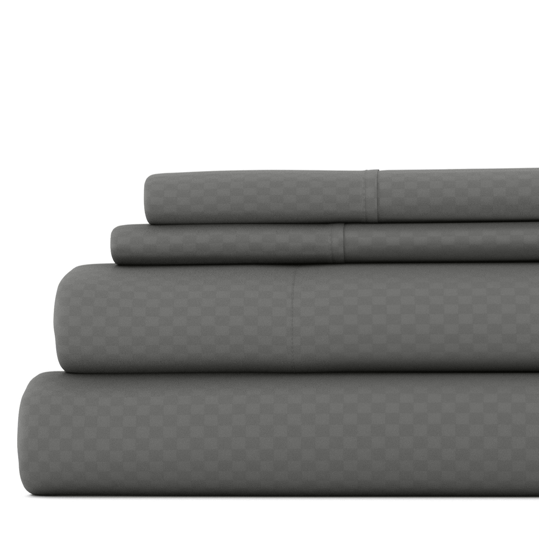 Noble Linens 4 Piece Gray Checkered Embossed Bed Sheet Set, Full