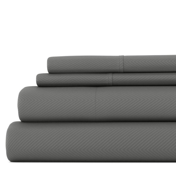 Noble Linens 4 Piece Gray Chevron Embossed Bed Sheet Set, Queen