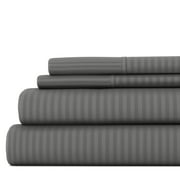Noble Linens 4 Piece Gray Striped Embossed Bed Sheet Set, Twin