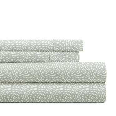 Noble Linens 4 Piece Pattern Microfiber Bed Sheets Set, Green Mist Modern Circles, Queen