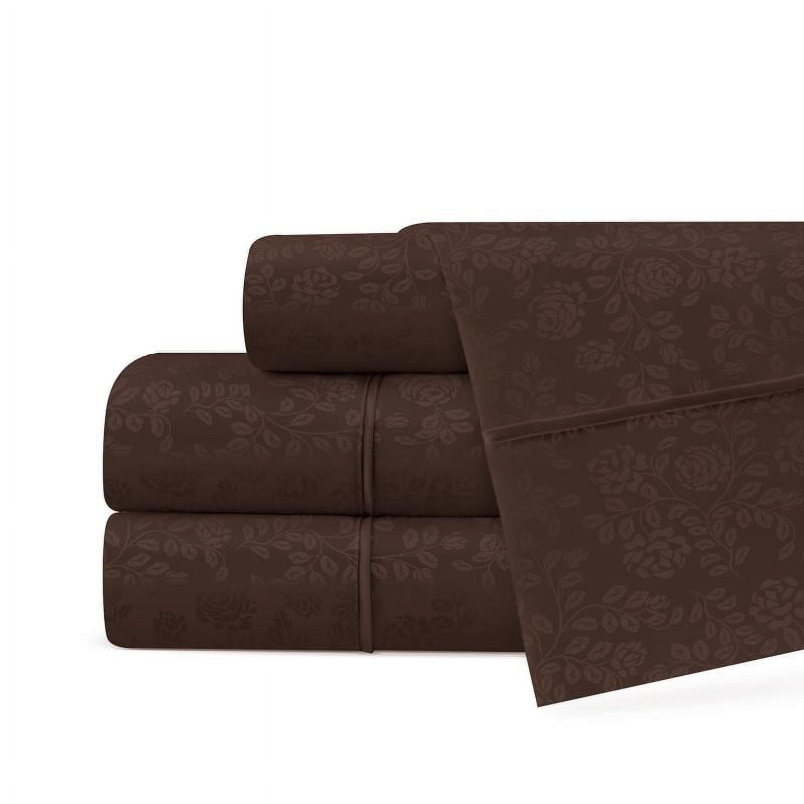 Noble Linens 4 Piece Hotel Collection Sheet Set with Embossed Floral Pattern
