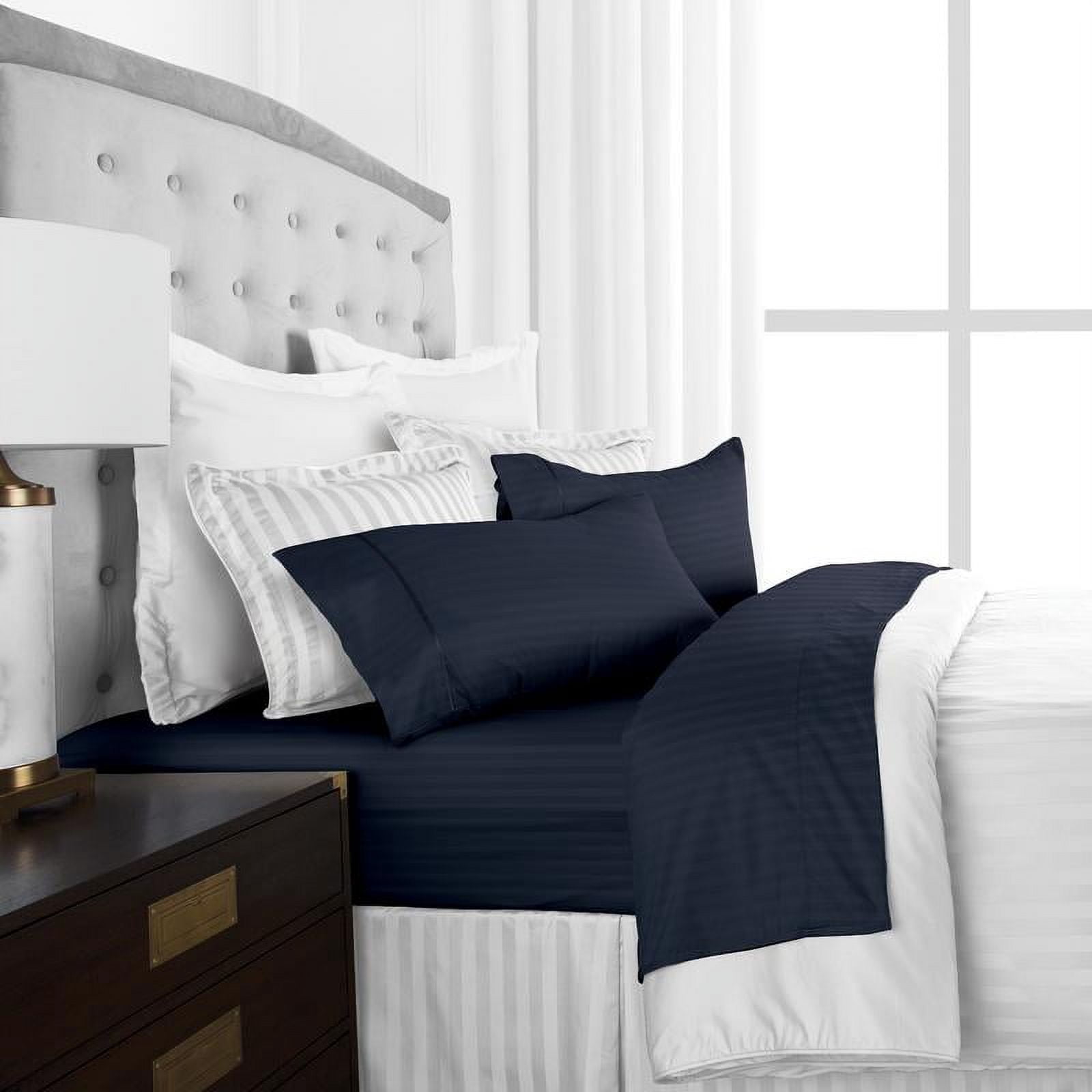 Noble Linens 4 Piece Hotel Collection Sheet Set with Embossed Stripes