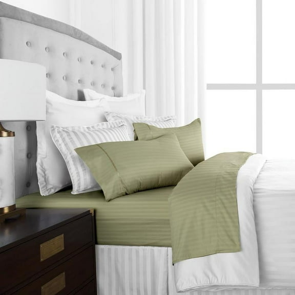 Noble Linens 4 Piece Hotel Collection Sheet Set with Embossed Stripes